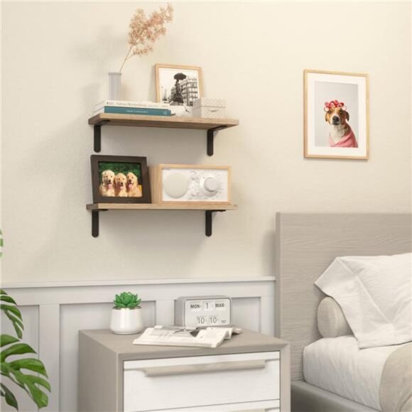 Rustic Wood Shelves Set of 2, Farmhouse Style Floating Shelf - Picture 5 of 8
